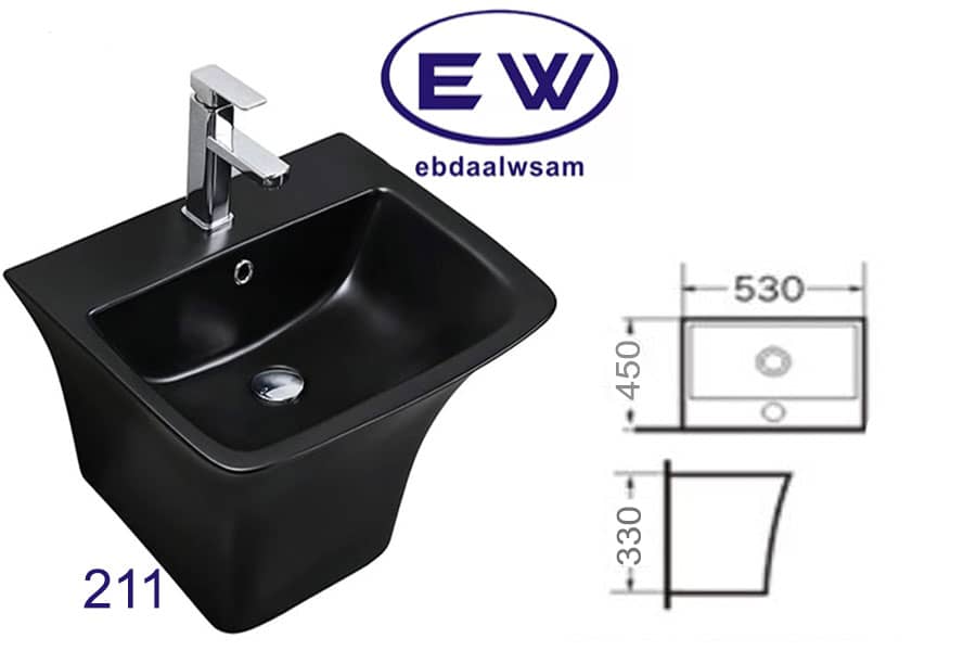 EW Wash Basin Hanging White Color Model 211-مغسلة معلق ابيض 211