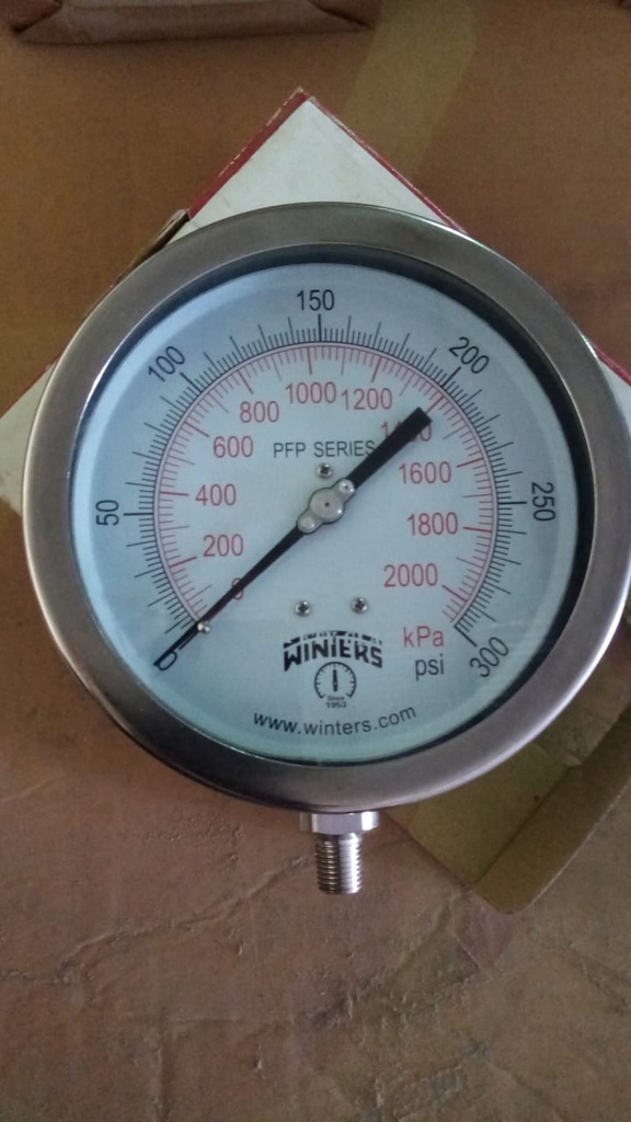 Winters Gauges Model PFP1065 -6" dial, 0-300 PSI/ BAR  1/4" NPT  BTM