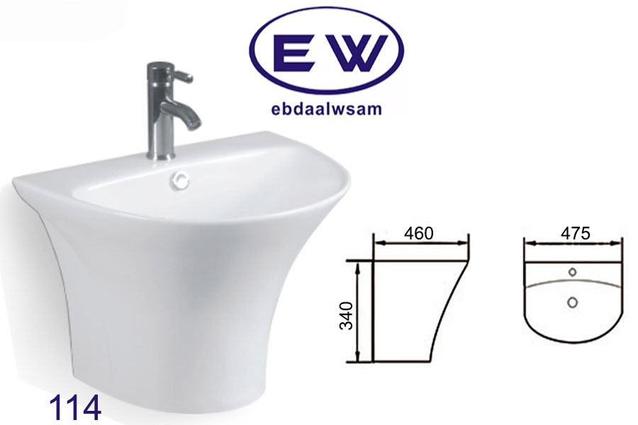 EW Single Wash Basin White Model 114-مغسلة معلق ابيض موديل  114