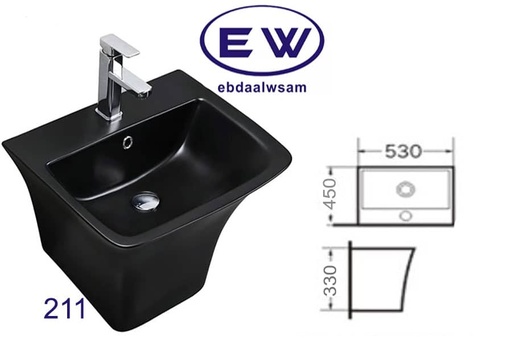 [615] EW Wash Basin With Small Stand Black Color Model 211-مغسلة معلق اسود 211